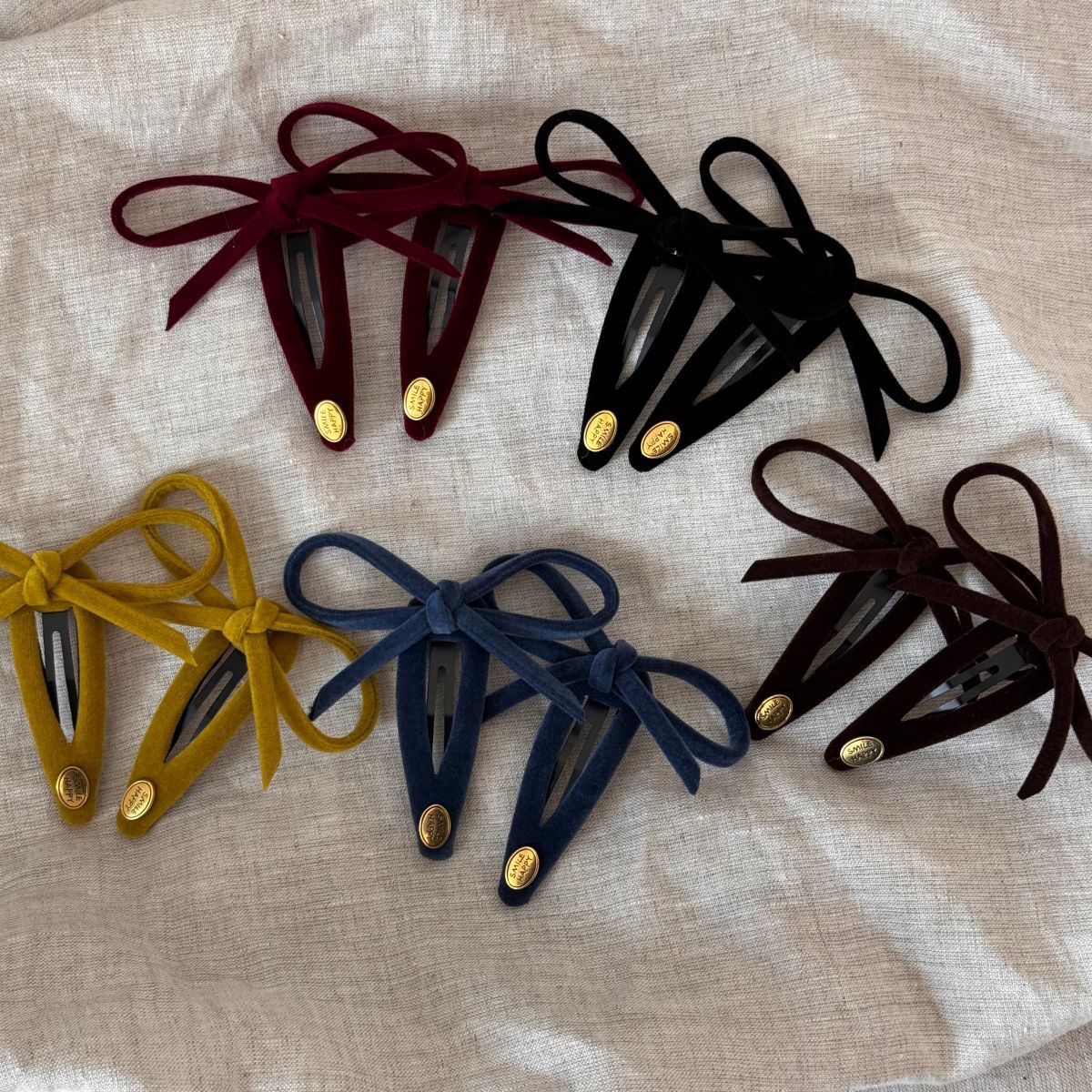 金标复古丝绒蝴蝶结BB夹百搭少女质感发夹扎头发绳刘海侧边发