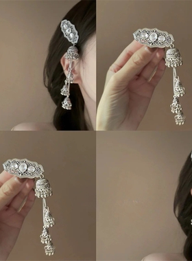 民族风镶钻镂空流苏发夹小众侧边刘海夹鸭嘴夹复古轻奢高级感发饰