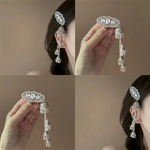 民族风镶钻镂空流苏发夹小众侧边刘海夹鸭嘴夹复古轻奢高级感发饰