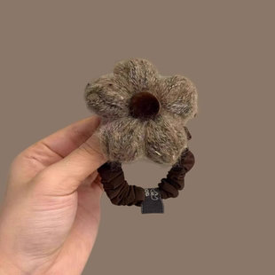 秋冬复古毛绒花朵发圈女洋气时尚扎丸子头发绳皮筋头绳高级感发饰