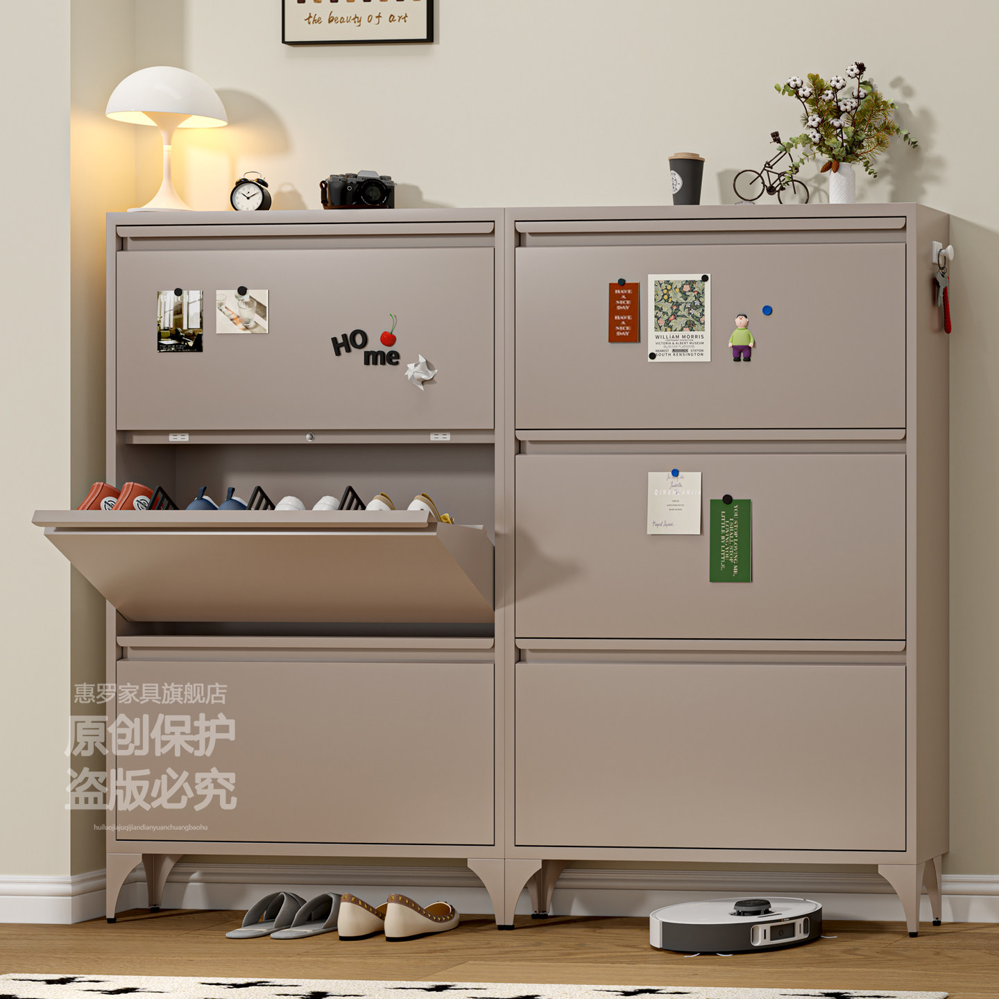 超薄钢制翻斗鞋柜15cm铁艺家用门口极窄鞋架大容量入户玄关收纳柜