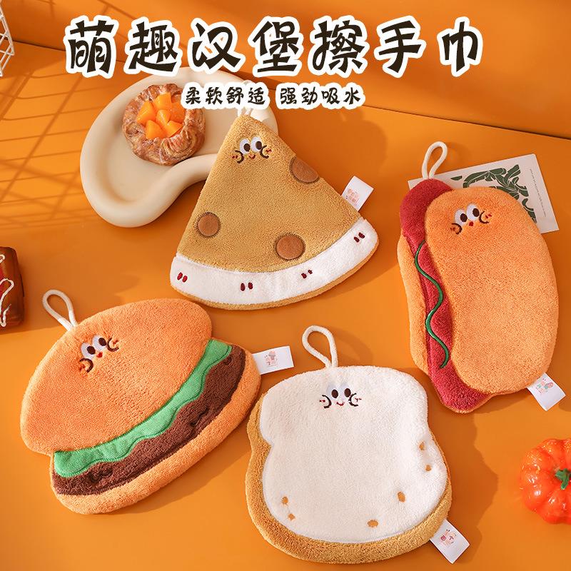 新款可爱卡通擦手巾挂式厨房擦手速干抹布三层加厚珊瑚绒毛巾手帕
