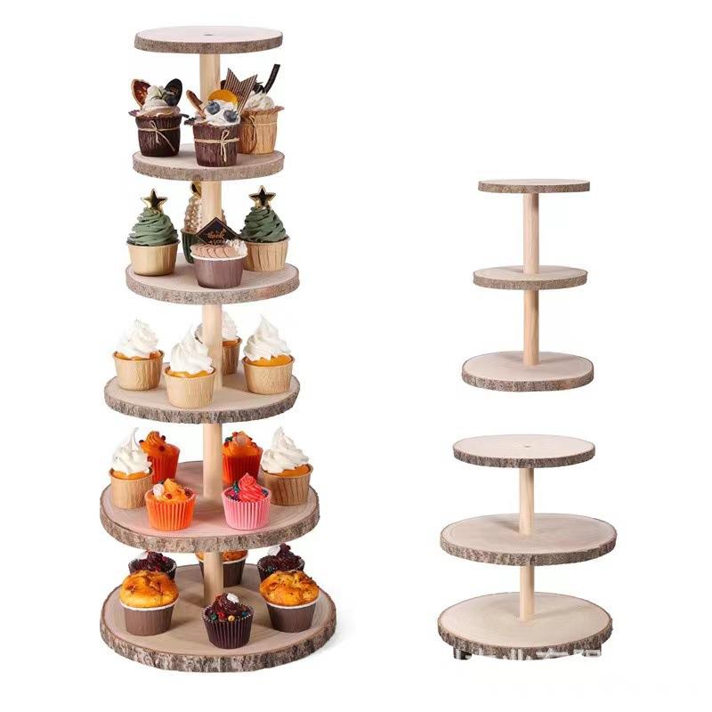 木质多层蛋糕展示架户外露营派对甜点置物架实木纸杯蛋糕摆台