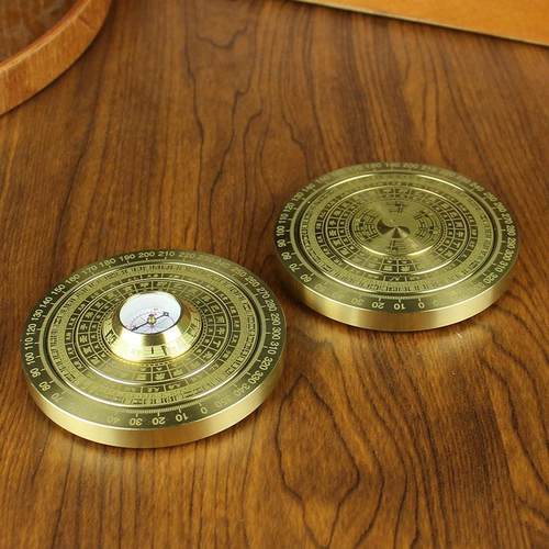 黄铜八卦转转指尖陀螺金属工艺品户外求生指南针纯铜罗盘摆件