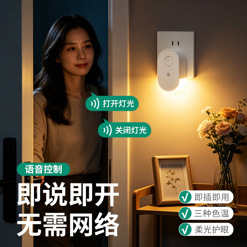 语音床头小夜灯插电款卧室睡眠灯图片