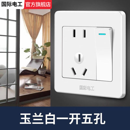 TEP国际电工开关插座面板86墙壁家用白色16A二三插带USB一开五5孔