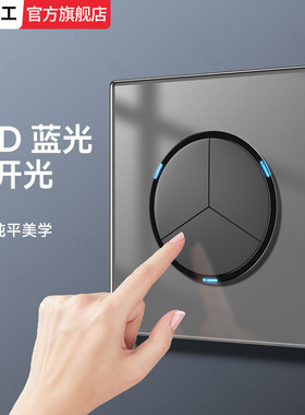 国际电工灰色暗装钢化玻璃带LED圆形面板开关家用空调五孔USB插座