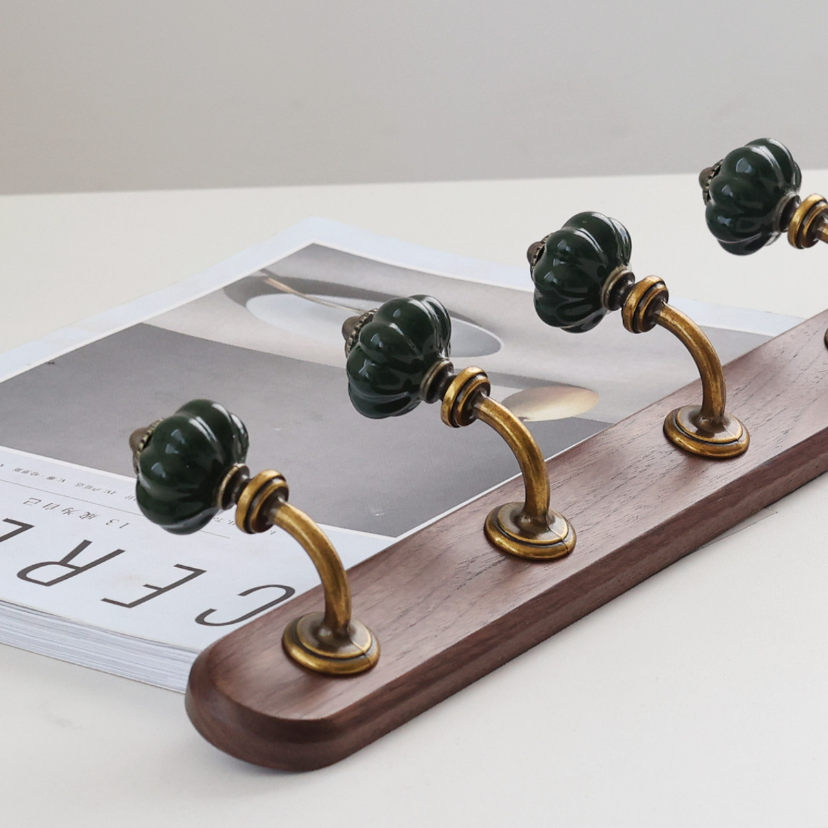 复古胡桃木实木挂钩玄关衣帽钩