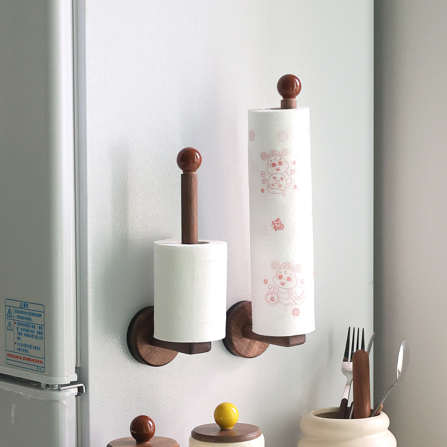 胡桃木壁挂式磁吸纸巾架厨房纸卷纸冰箱保鲜模收纳挂架发圈免打孔,收纳整理,纸巾架,淘宝优惠券,粉丝福利购,淘宝优惠卷