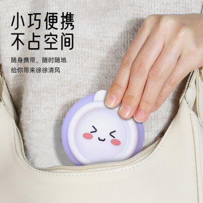 手持随身式小型充电电风扇挂绳携可趣挂颈萌迷你儿童卡通无叶小风