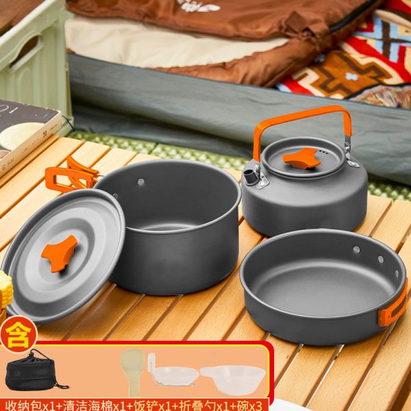 野炊套锅露营户外便携野营用品锅具炊具装备全套装野餐折叠烧水壶