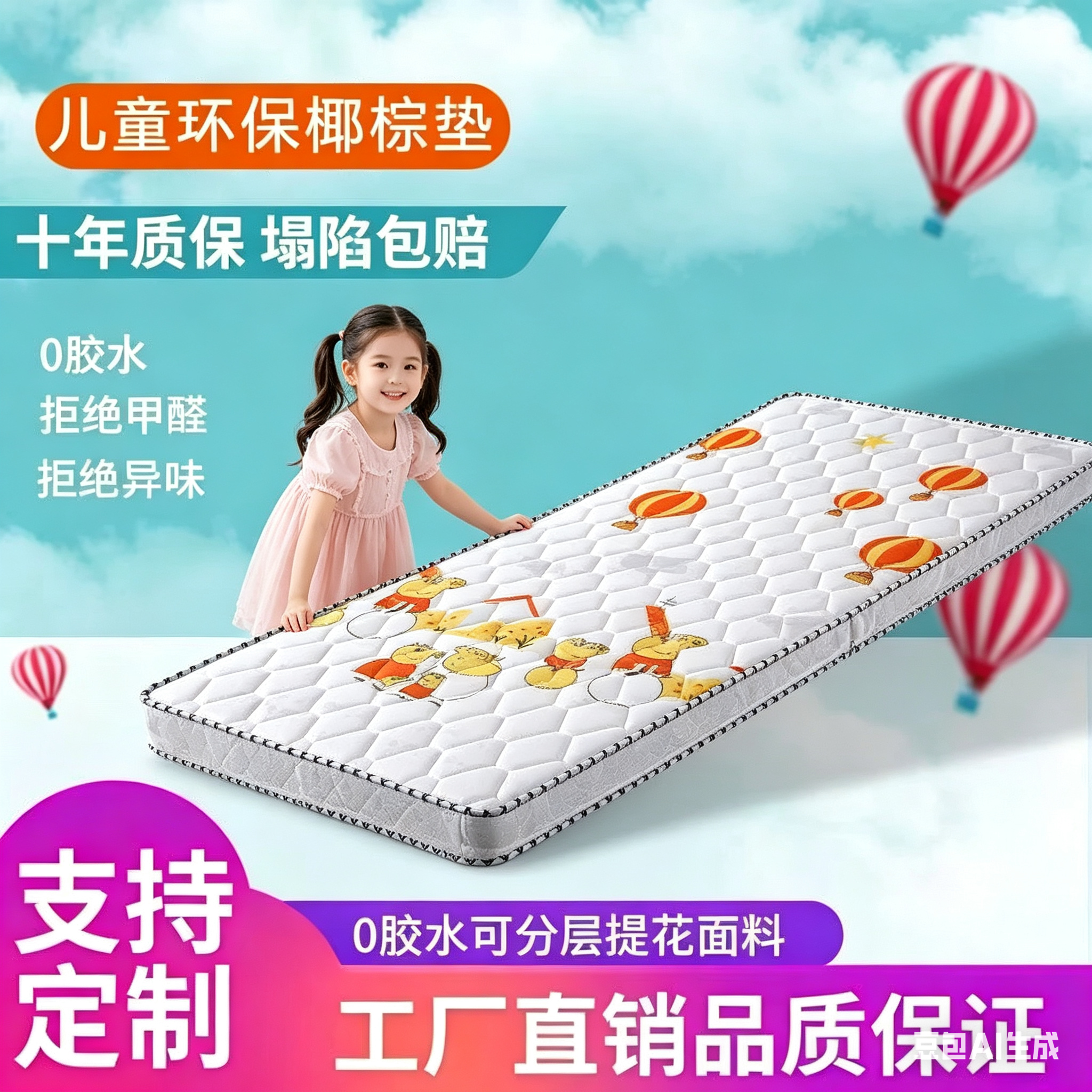 儿童床垫天然椰棕垫飘窗沙发垫上下铺棕榈硬垫护脊四季通用可定制