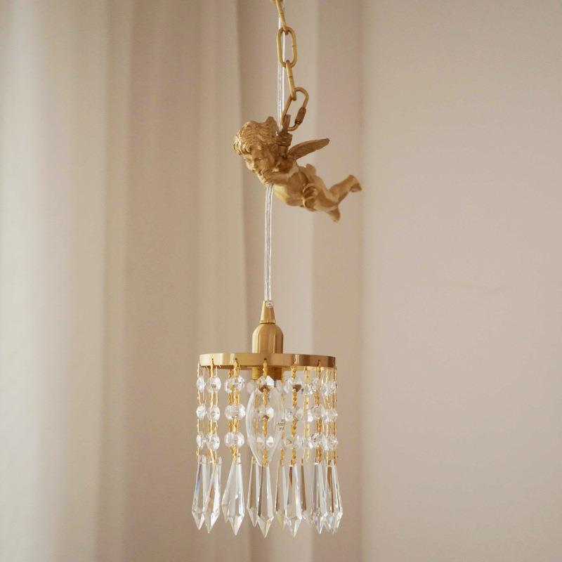 法式中古水晶吊灯走廊过道吧台床头美式餐厅小天使全铜玄关小吊灯