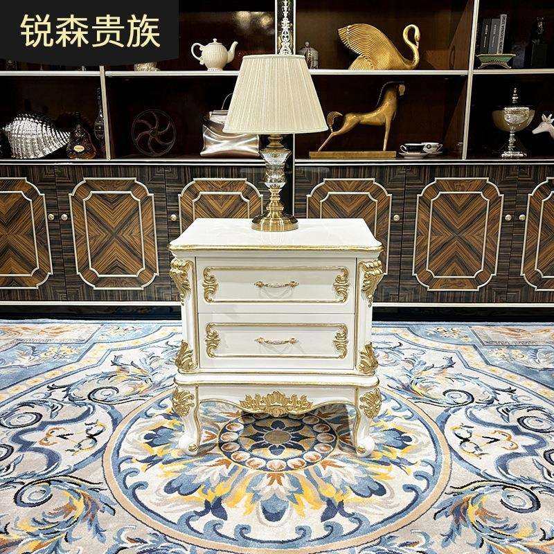 法式床头柜 欧式实木床头柜宫廷奢华新古典雕花带抽屉卧室储物柜