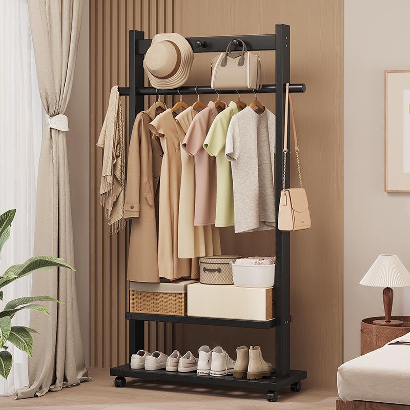 室内挂衣架落地带轮卧室家用衣帽架简易衣服架子可移动玄关置物架