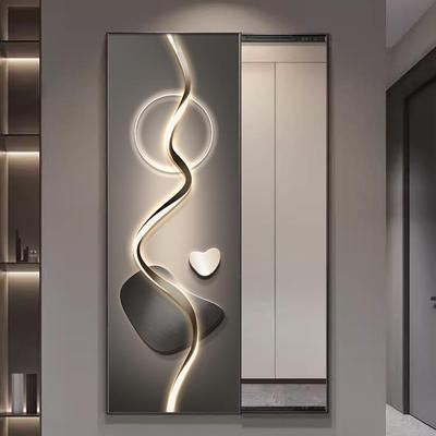 轻奢高级灰现代隐藏式全身镜装饰画隐形穿衣镜挂画可推关闭镜子画