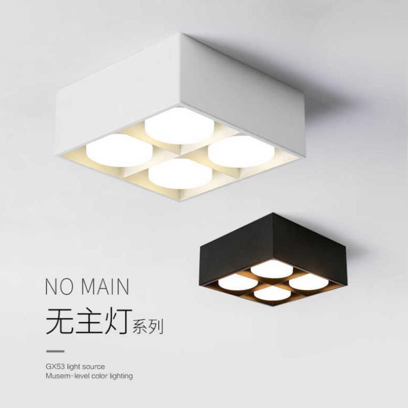 led明装筒灯家用双头六头九头客厅吸顶无主灯极简方形盒子斗胆灯