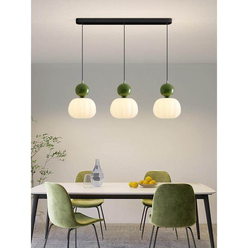 餐厅灯吊灯奶油风网红小南瓜创意三头饭厅灯全光谱护眼长条吧台灯