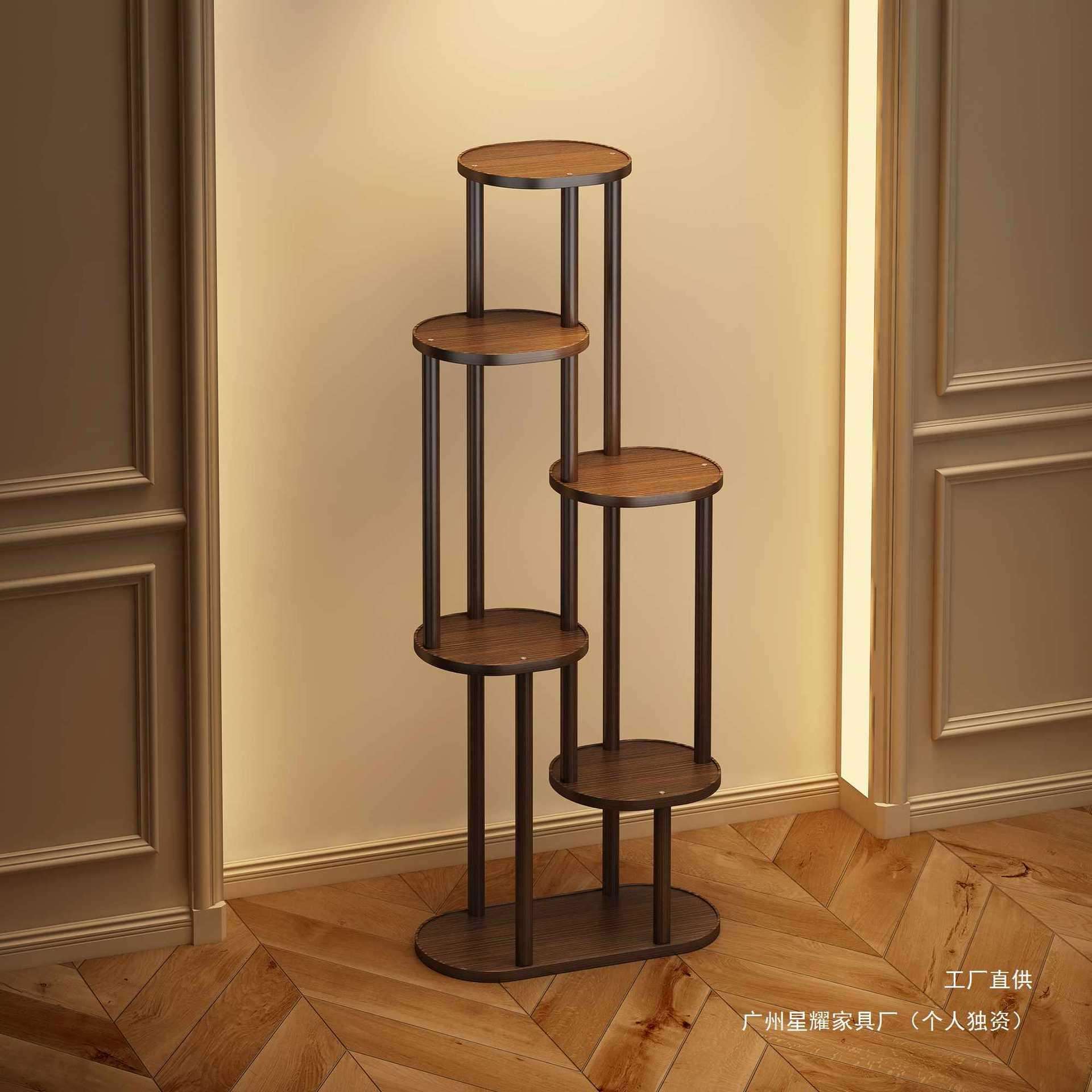 多层花架子客厅落地式复古博古架阳台实木中式小型置物架展示架子