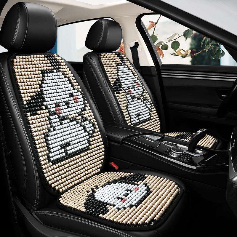 卡通狗木珠汽车坐垫夏季凉垫单片三件套前排四季通用透气夏天座垫