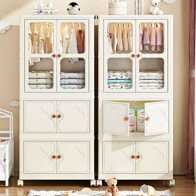 60cm宝宝衣柜免安装对开门婴儿折叠箱家用衣橱小户型收纳柜带滑轮