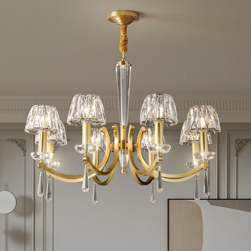 全铜法式轻奢客厅水晶吊灯高端别墅灯欧式餐厅卧室灯美式简约灯具