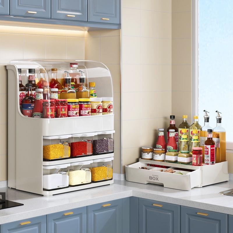 厨房置物架台面多层收纳架灶台带盖防油家用豪华多功能组合调味盒