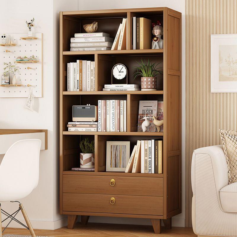 书架置物架落地办公室桌收纳靠墙一体楠竹色置物柜子学生储物书柜