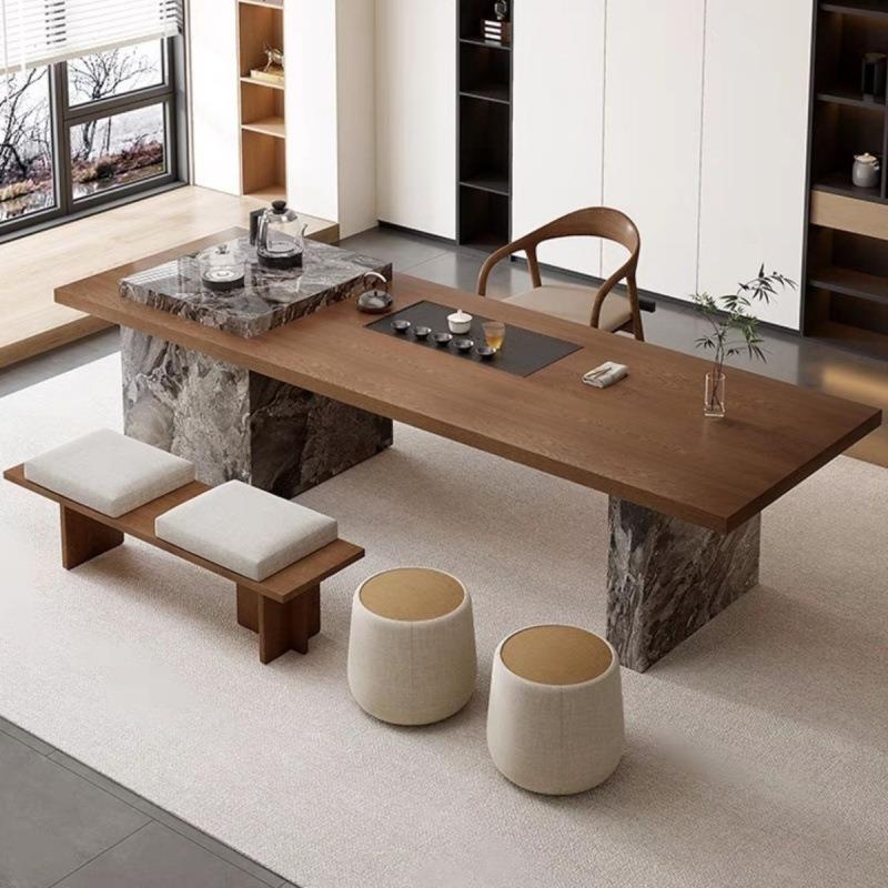 办公室大板泡茶台轻奢现代简约高级感实木茶桌椅组合岛台客厅家用