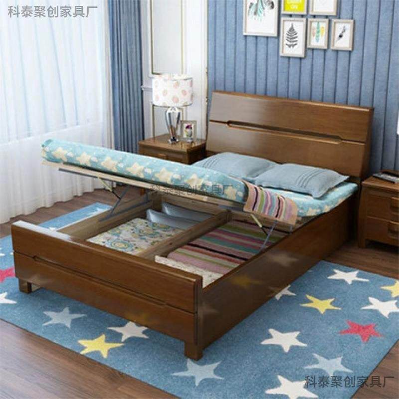 橡木实木床1.2米单人床1.35小户型0.9小床1.5/1.8m气压高箱储物床