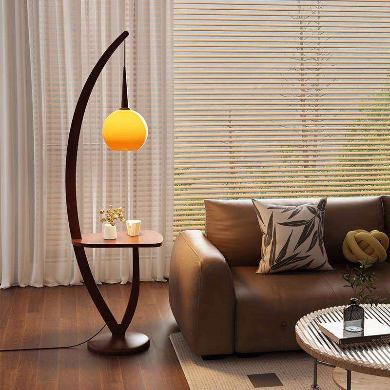 中古风实木落地灯复古客厅沙发旁法式轻奢高级感卧室置物茶几台灯