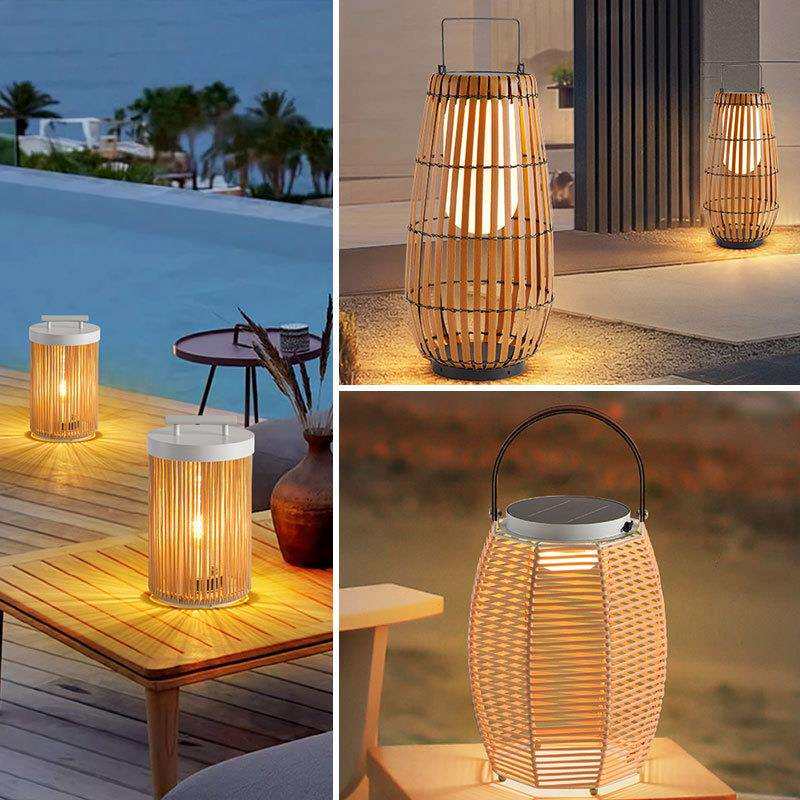 太阳能藤编草坪灯便携式装饰灯笼庭院别墅花园防水氛围手提灯led