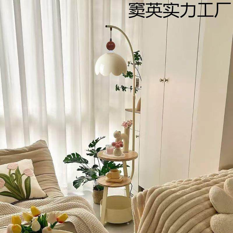 中古风客厅沙发角落地灯充电置物收纳一体茶几灯奶油风卧室氛围灯