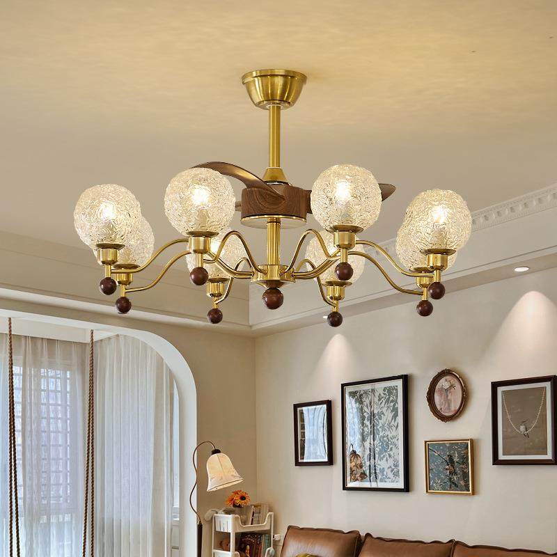 美式复古魔豆玻璃吊灯中古法式客厅主灯胡桃木色卧室家用餐厅灯具,3C数码配件,USB灯,淘宝优惠券,粉丝福利购,淘宝优惠卷