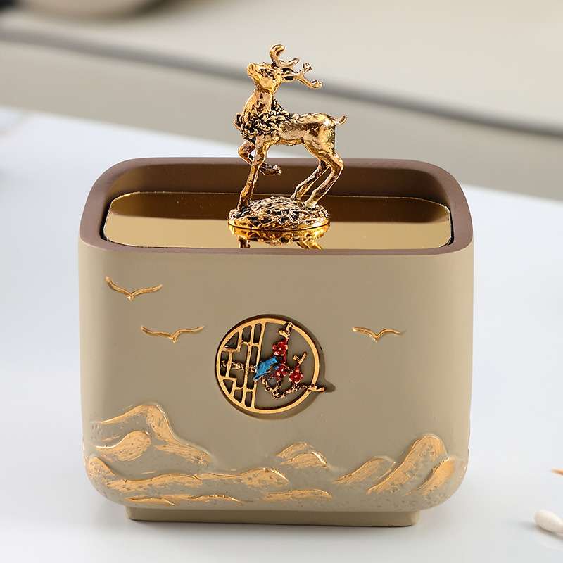 家居摆件树脂新中式盒创意棉签牙签盒餐桌带盖客厅茶几牙签筒
