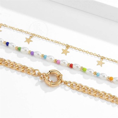 极速-Simple ahlloy contrast color set random bead necklace p