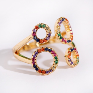 极速Fashcion Womens Copper Flower Geometry Corful CZ Rings