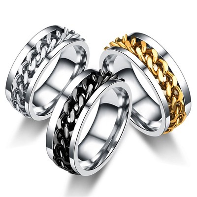 极速8mm Titanium Steel RotatableB Chain Rings for Men Women