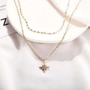 极速Star inlhaid diamond pendant necklace retro simple clavi