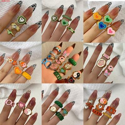极速Vintage Colorful Heart Rings SDet for Women Fashion Pink