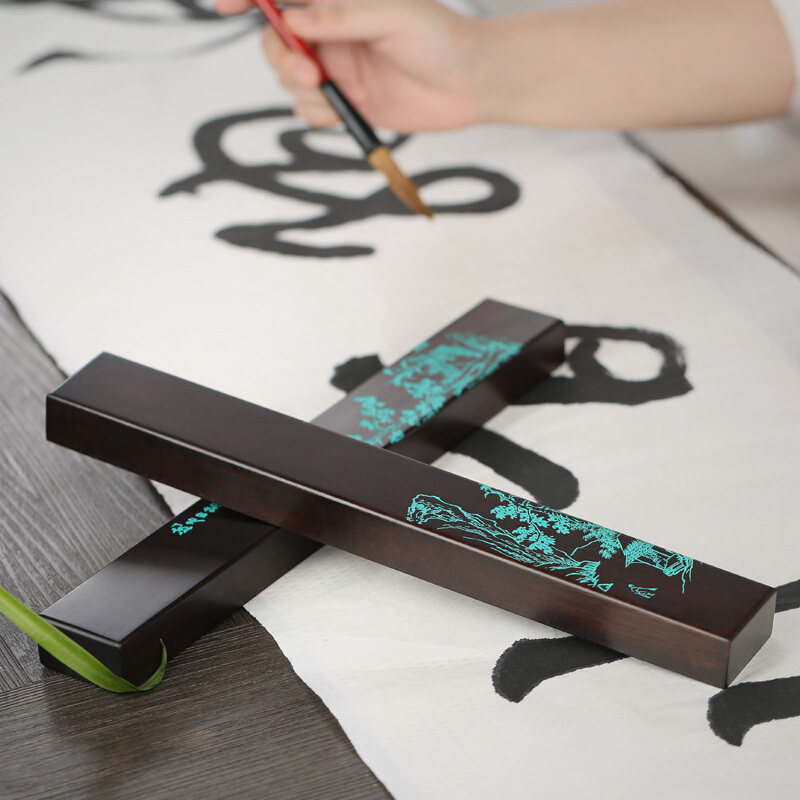 极速黑檀木质镇纸l镇尺书枕一对 实木雕刻书压书神器镇子毛笔字写