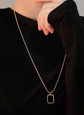 极速ins style titanium stevel geometric square necklace simp