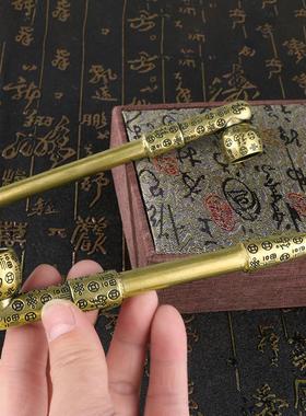 吉祥福字黄铜做旧烟斗烟嘴男老式黄铜烟杆烟锅通用工艺品收藏摆件
