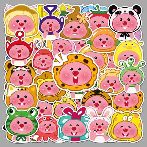 50张卡通loopy头像粉色小海狸露比涂鸦防水装饰diy笔记本手账贴纸