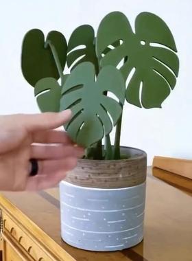 Monstera coaster plant 龟背竹杯垫植物带磁铁3D打印跨境爆款