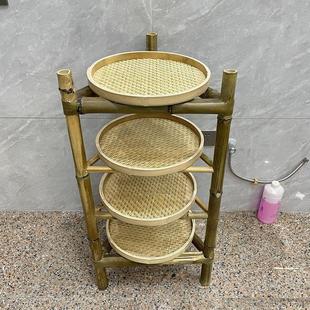 UG73竹架子簸箕架市井火锅架家用晾晒三角置物架竹编多层干货晾晒