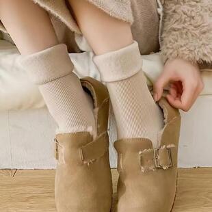 加绒雪地袜秋冬新品袜子女中筒袜温暖大地色系家居袜睡眠袜薄绒