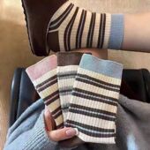 春夏热销女袜彩色条纹中筒堆堆日韩百搭四季 女士袜子运动复古撞色