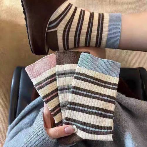 多巴胺彩色条纹袜子学生潮流百搭