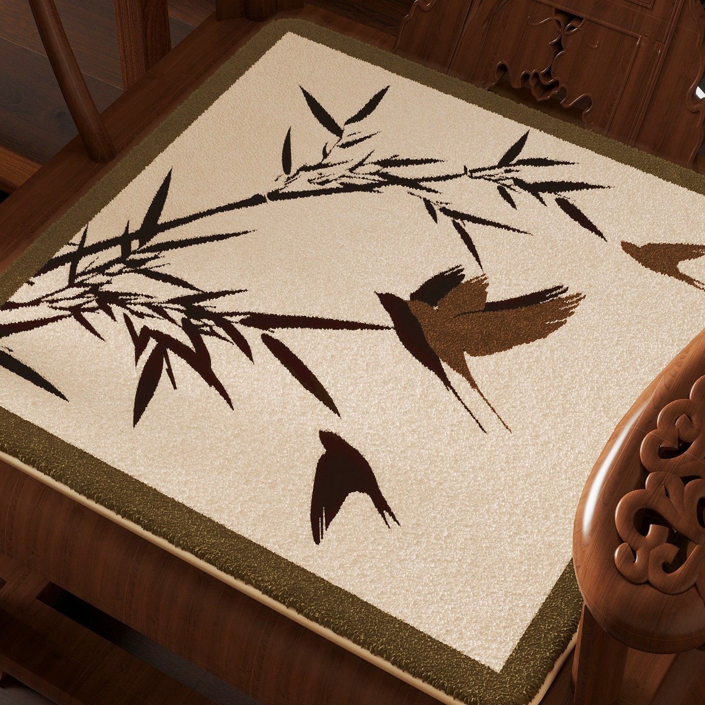 新中式椅子坐垫茶桌茶椅420点塑仿羊绒垫红木沙发垫冬季毛绒垫子